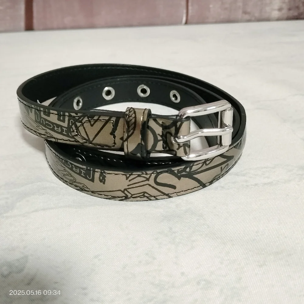 Steve Madden Circus Women Sz Large Belt Stylish Y2K Vegan Leather Gold Lettering